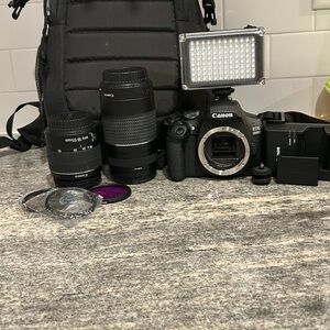 Canon Black Digital Camera with Multiple Lenses and LED Light